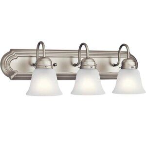 NEW! Kichler 24" 3-Light Vanity Bath Light in Brushed Nickel Modern Etched Glass